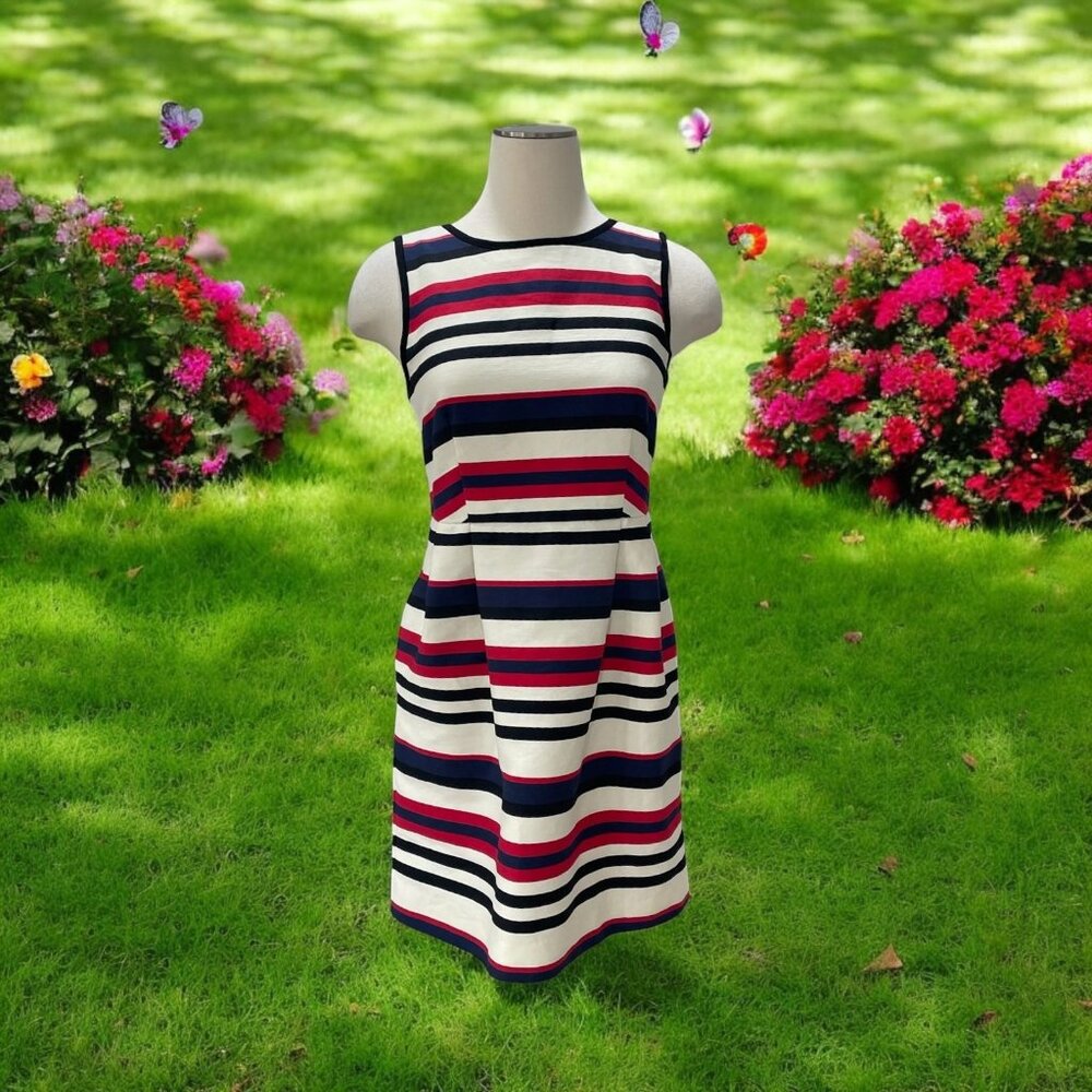 J. Crew Navy, White & Red Striped Midi Dress